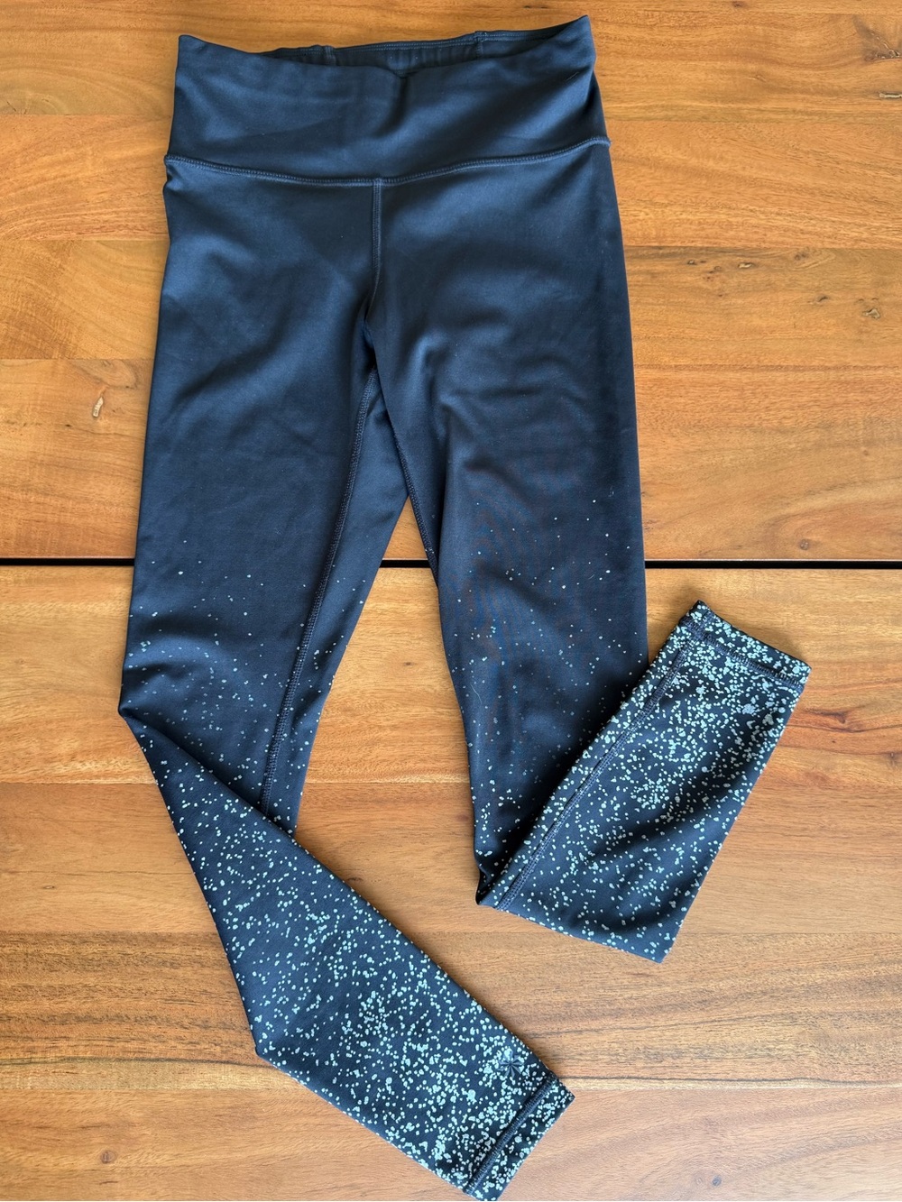 Athleta Black Leggings with Silver Speckle Hem